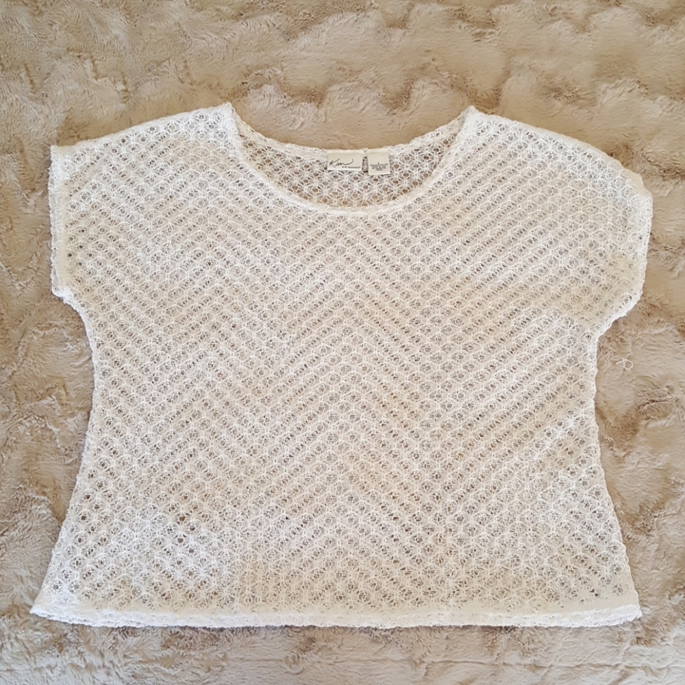 Sheer white lace top sz LARGE Kim Rogers - Picture 1 of 5